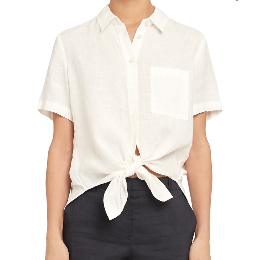 Theory linen tie front blouse